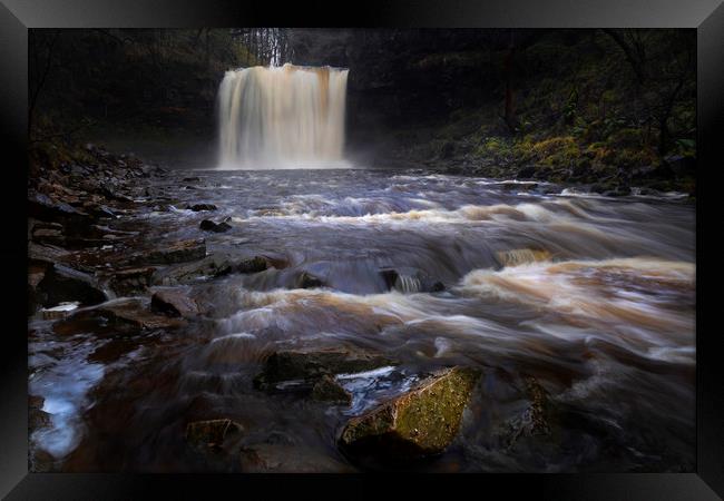 Sgwd yr Eira in full flow Framed Print by Leighton Collins