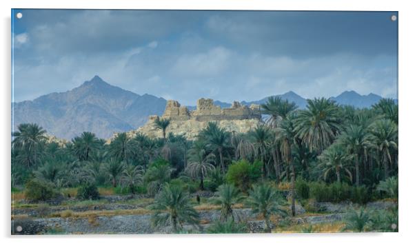 Old fort near Wadi Hoqain, Muscat, Oman Acrylic by Greg Marshall