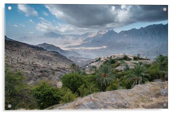 Wakan Village Oman Acrylic by Greg Marshall