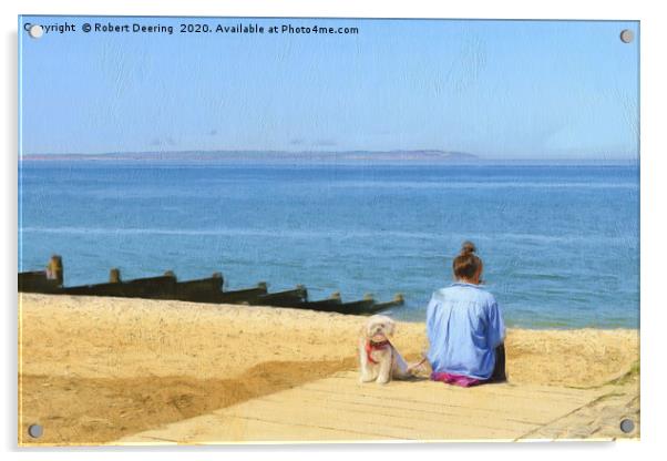 Girl on Whitstable beach with dog Acrylic by Robert Deering