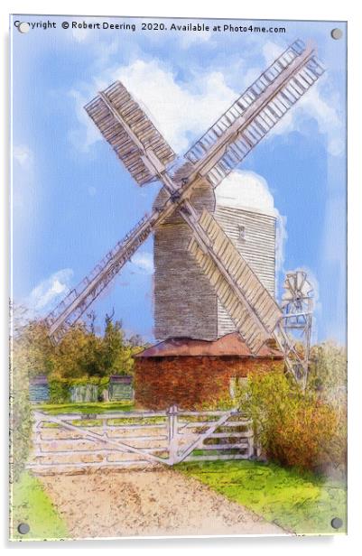Stanton windmill and gate Suffolk East Anglia Acrylic by Robert Deering