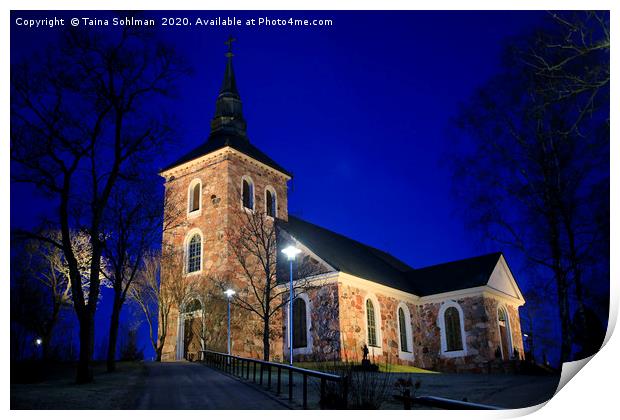 Illuminated Uskela Church, Salo Finland Print by Taina Sohlman