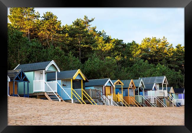 colourful wells beach huts Framed Print by Robbie Spencer