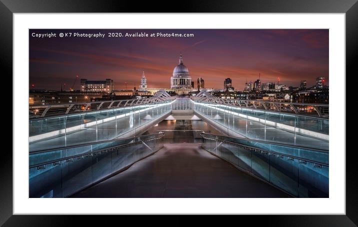 Over the Millennium Bridge to St Pauls Cathedral Framed Mounted Print by K7 Photography