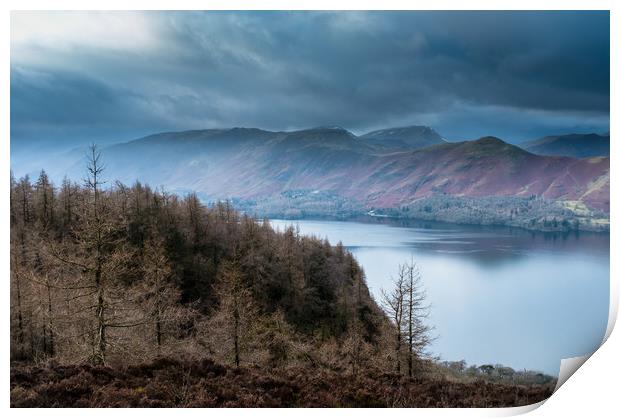 Derwentwater advancing storm clouds Lake District Print by Greg Marshall