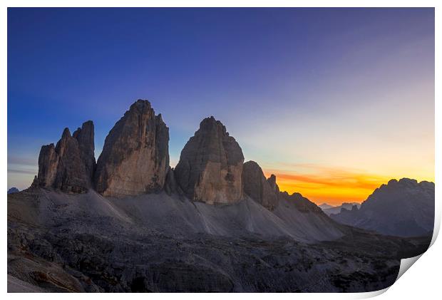 Tre Cime di Lavaredo at Sunset Print by Arterra 