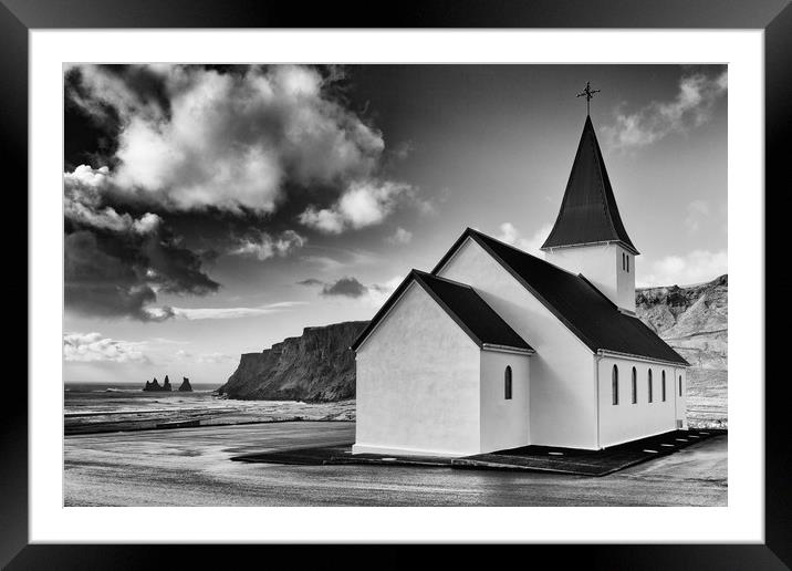 Church at Vik, Iceland Mono Framed Mounted Print by Greg Marshall