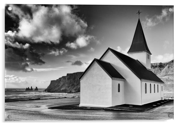 Church at Vik, Iceland Mono Acrylic by Greg Marshall
