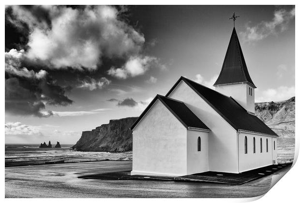 Church at Vik, Iceland Mono Print by Greg Marshall