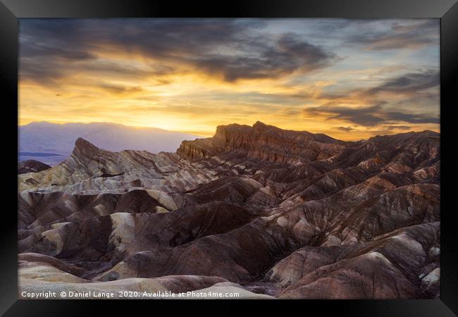 Zabriskie Point in the Death Valley at sunset Framed Print by Daniel Lange