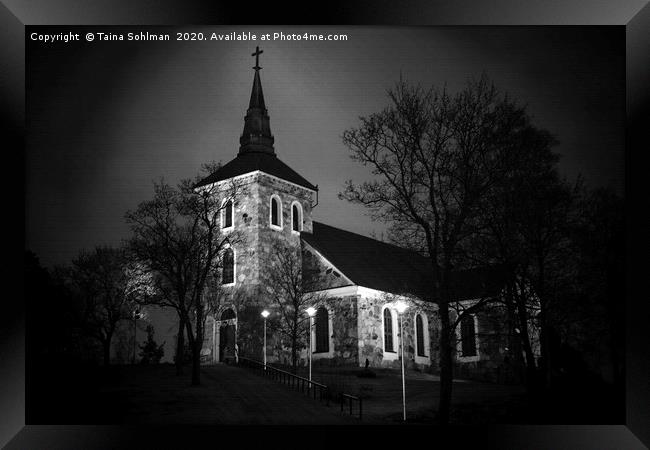 Illuminated Uskela Church Digital Art Framed Print by Taina Sohlman