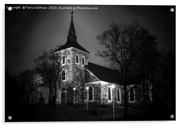 Illuminated Uskela Church Digital Art Acrylic by Taina Sohlman