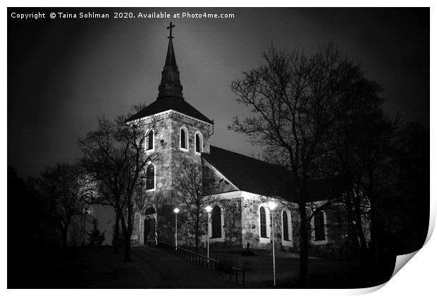 Illuminated Uskela Church Digital Art Print by Taina Sohlman