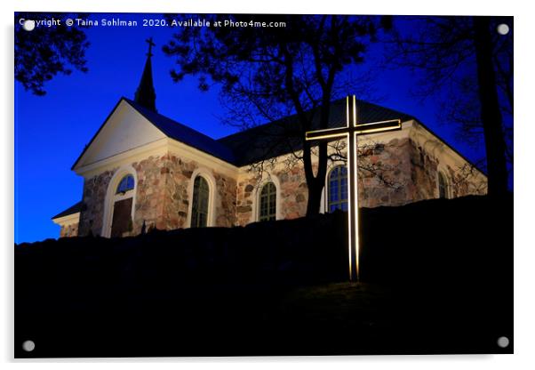 Illuminated Cross and Uskela Church Acrylic by Taina Sohlman