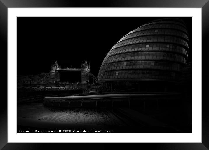 City hall And London Bridge Framed Mounted Print by matthew  mallett