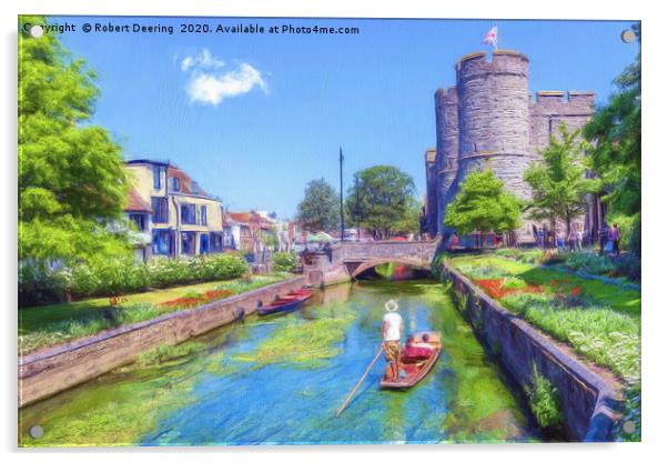 Punting on the river Stour Canterbury Acrylic by Robert Deering