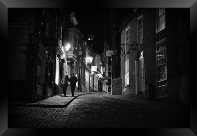A walk at Night   up steep hill Lincoln Framed Print by Jon Fixter