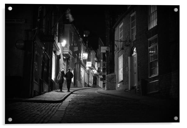 A walk at Night   up steep hill Lincoln Acrylic by Jon Fixter
