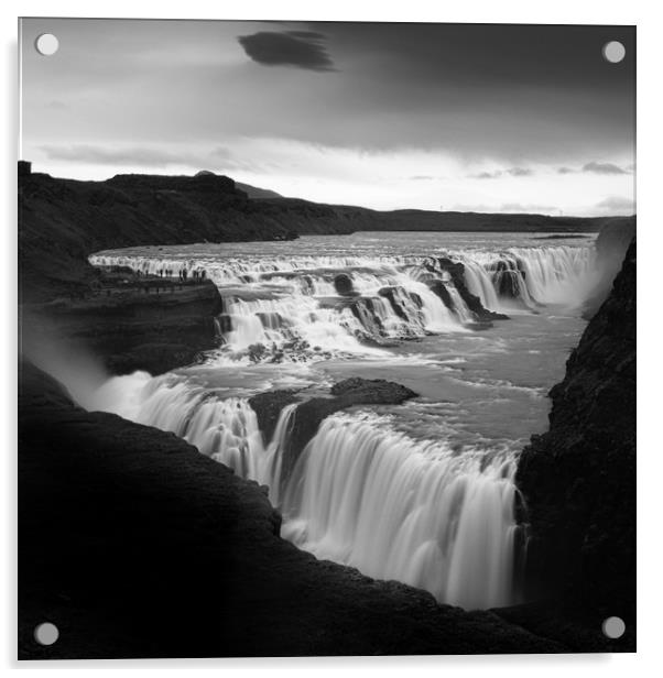 Gullfoss waterfall Iceland Mono timelapse Acrylic by Greg Marshall