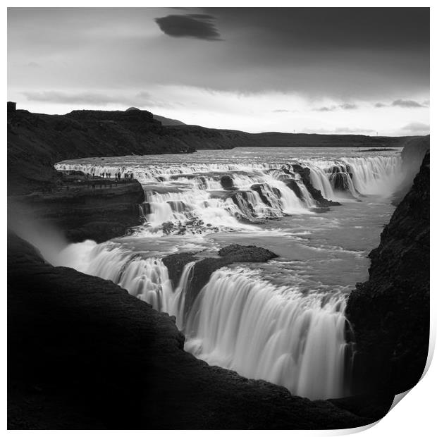 Gullfoss waterfall Iceland Mono timelapse Print by Greg Marshall