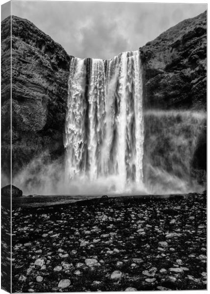 Skógafoss waterfall mono with rainbow Canvas Print by Greg Marshall