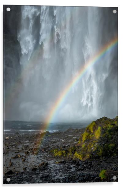 Skogafoss Rainbow waterfall Acrylic by Greg Marshall
