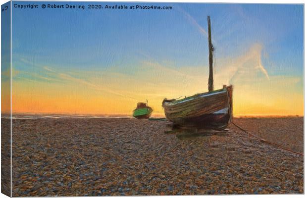 Abandoned and shipwrecked boats on Dungeness beach Canvas Print by Robert Deering
