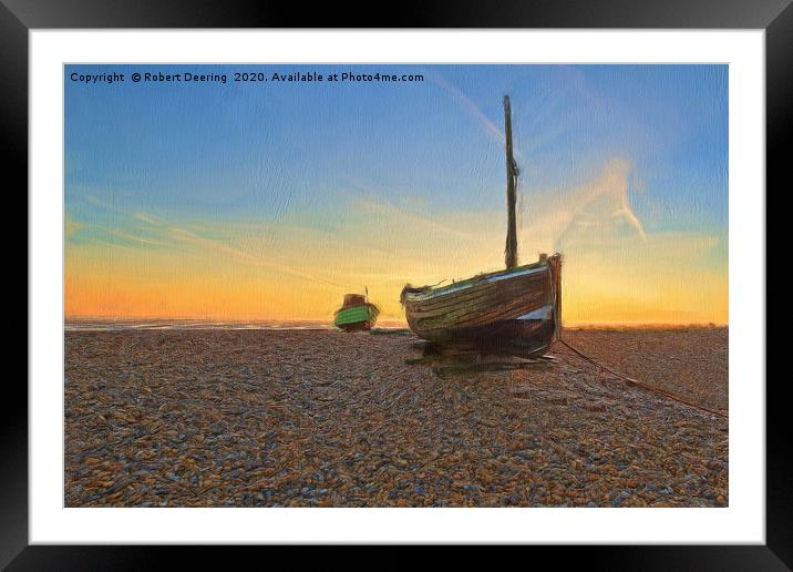 Abandoned and shipwrecked boats on Dungeness beach Framed Mounted Print by Robert Deering