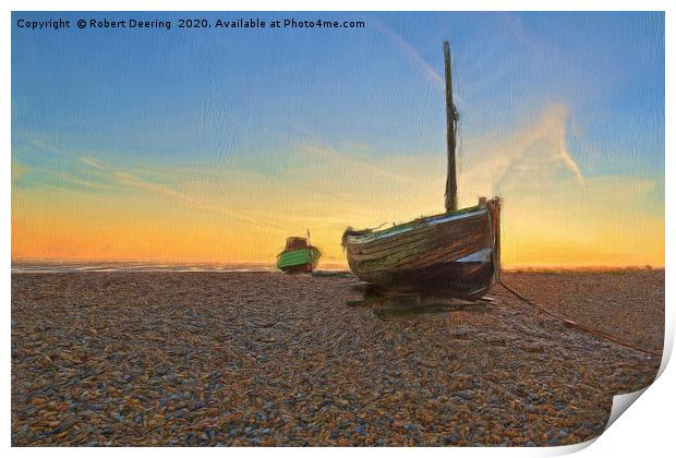 Abandoned and shipwrecked boats on Dungeness beach Print by Robert Deering