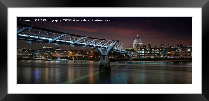 St Pauls Cathedral and Millennium Bridge Panoramic Framed Mounted Print by K7 Photography