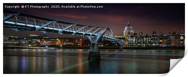 St Pauls Cathedral and Millennium Bridge Panoramic Print by K7 Photography