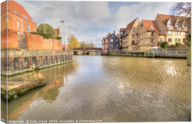Norwich city river view Canvas Print by Sally Lloyd