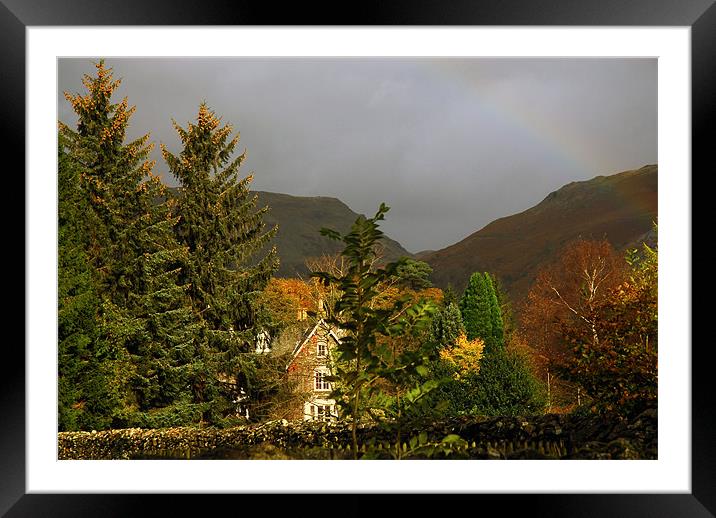 Autumn and a Rainbow in Grassmere in the Lake Dist Framed Mounted Print by JEAN FITZHUGH