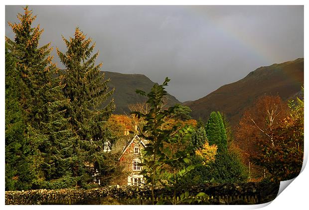 Autumn and a Rainbow in Grassmere in the Lake Dist Print by JEAN FITZHUGH