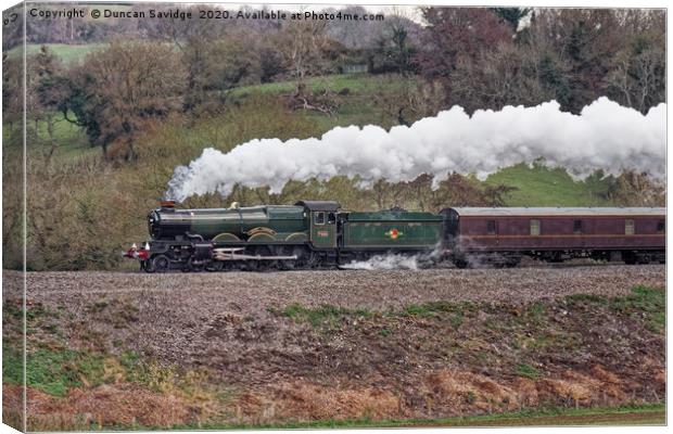 Clun Castle steam train Winter steam near Bath Canvas Print by Duncan Savidge