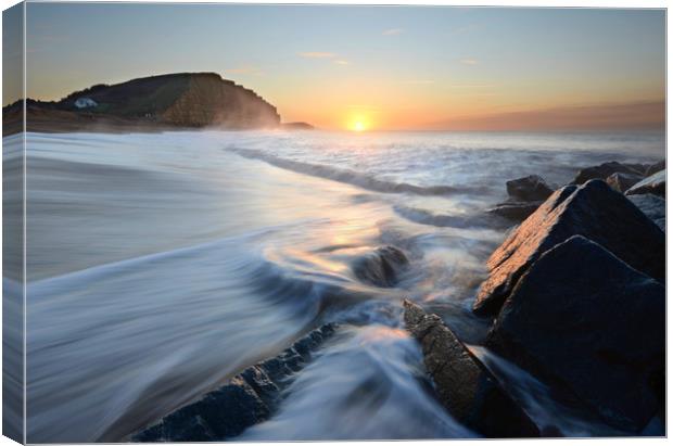 Rocks and Waves, West Bay Canvas Print by David Neighbour