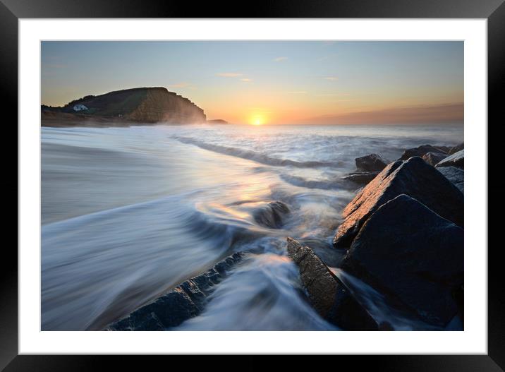 Rocks and Waves, West Bay Framed Mounted Print by David Neighbour