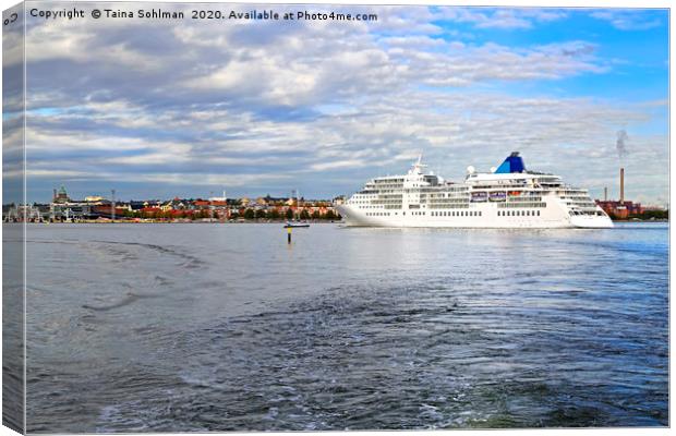  White Cruiseliner Ferry Arrives in Helsinki, Finl Canvas Print by Taina Sohlman