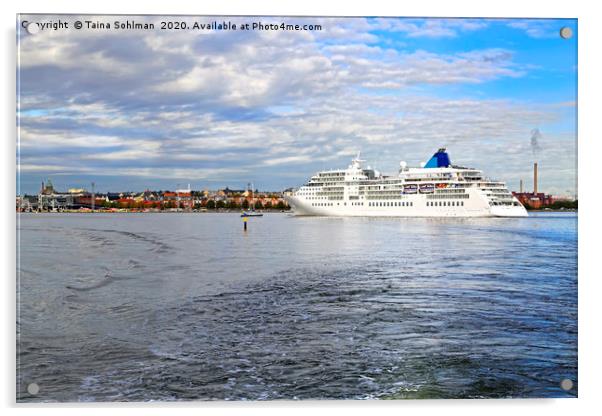  White Cruiseliner Ferry Arrives in Helsinki, Finl Acrylic by Taina Sohlman