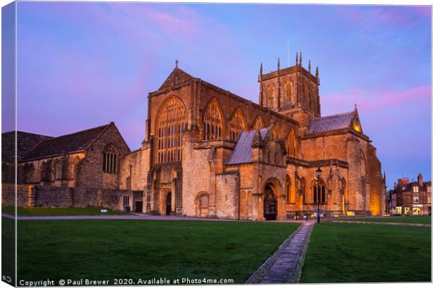 Sherborne Abbey in Winter Canvas Print by Paul Brewer
