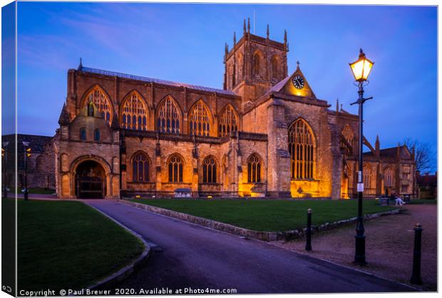 Sherborne Abbey at Night Canvas Print by Paul Brewer