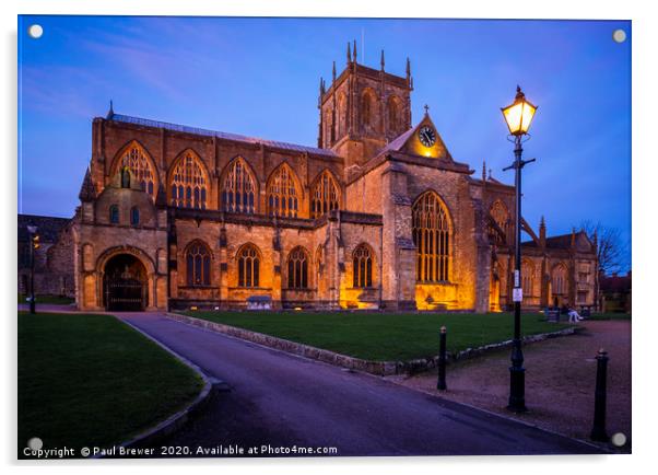 Sherborne Abbey at Night Acrylic by Paul Brewer