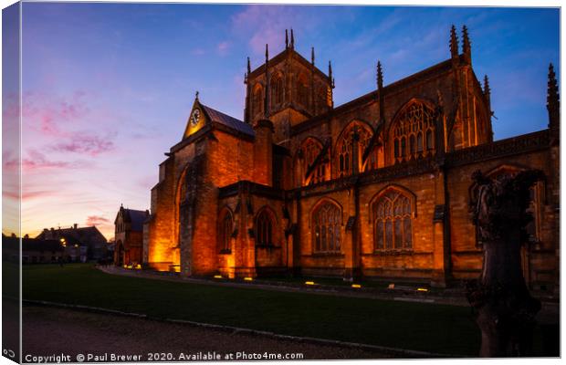 Sherborne Abbey at Sunset in Winter Canvas Print by Paul Brewer
