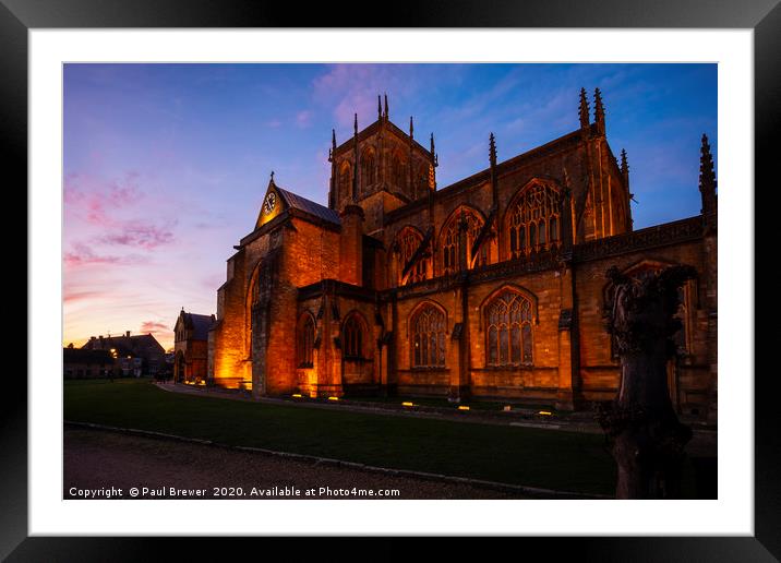 Sherborne Abbey at Sunset in Winter Framed Mounted Print by Paul Brewer