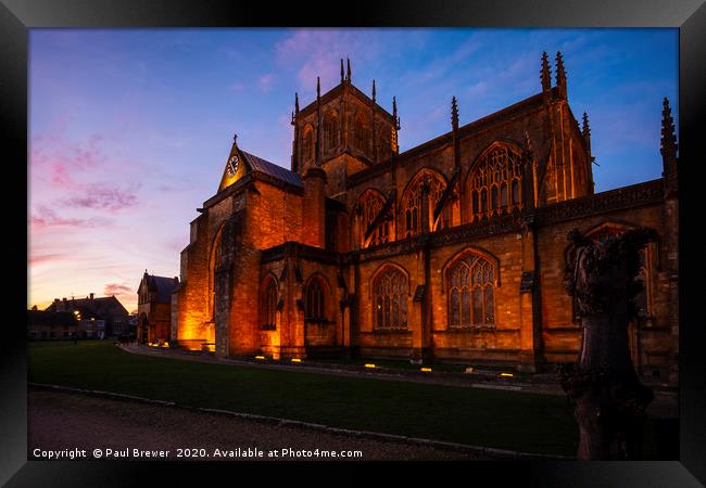 Sherborne Abbey at Sunset in Winter Framed Print by Paul Brewer