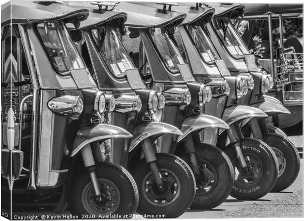 Tuk-tuks lined up in a row, Canvas Print by Kevin Hellon