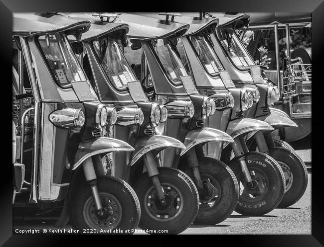 Tuk-tuks lined up in a row, Framed Print by Kevin Hellon