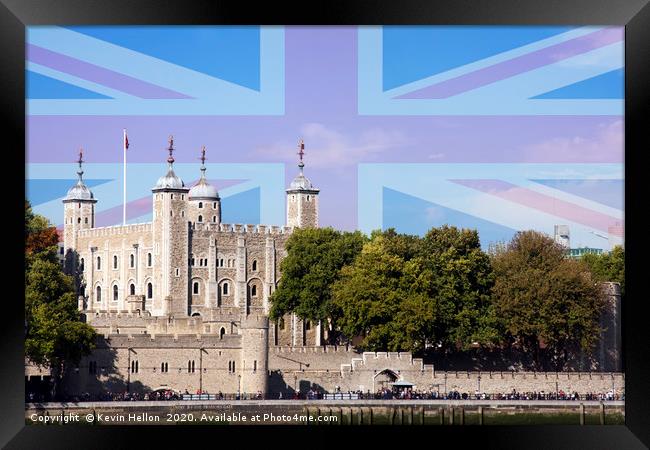 The Tower of London with Union Jack superimposed.  Framed Print by Kevin Hellon