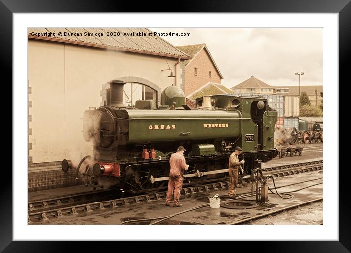 7752 pannier tank engine at Minehead in antique  Framed Mounted Print by Duncan Savidge