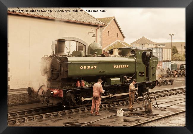 7752 pannier tank engine at Minehead in antique  Framed Print by Duncan Savidge